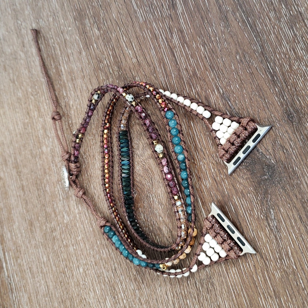 Natural Stone Beaded Apple Watch Band Wrap Strap Bracelet